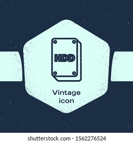 Grunge line Hard disk drive HDD icon isolated on blue background. Monochrome vintage drawing. Vector Illustration