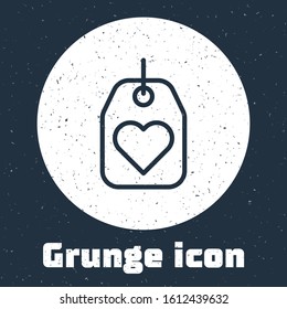 Grunge line Heart tag icon isolated on grey background. Love symbol. Valentine day symbol. Monochrome vintage drawing. Vector Illustration