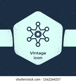 Grunge line Hexagram sheriff icon isolated on blue background. Police badge icon. Monochrome vintage drawing. Vector Illustration