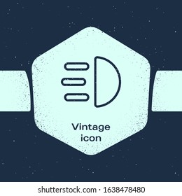 Grunge line High beam icon isolated on blue background. Car headlight. Monochrome vintage drawing. Vector Illustration