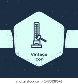 Grunge line High striker attraction with big hammer icon isolated on blue background. Attraction for measuring strength. Amusement park. Monochrome vintage drawing. Vector Illustration