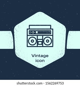 Grunge line Home stereo with two speakers icon isolated on blue background. Music system. Monochrome vintage drawing. Vector Illustration