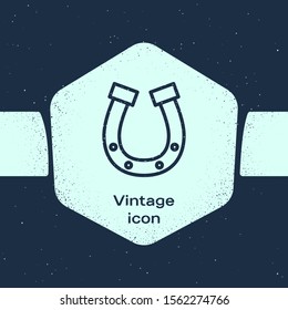 Grunge line Horseshoe icon isolated on blue background. Monochrome vintage drawing. Vector Illustration