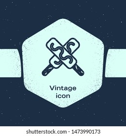 Grunge line Ice cream icon isolated on blue background. Sweet symbol. Monochrome vintage drawing. Vector Illustration
