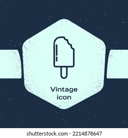 Grunge line Ice cream icon isolated on blue background. Sweet symbol. Monochrome vintage drawing. Vector