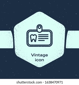 Grunge line Id card with tooth icon isolated on blue background. Monochrome vintage drawing. Vector Illustration