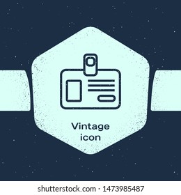 Grunge line Identification badge icon isolated on blue background. It can be used for presentation, identity of the company, advertising. Monochrome vintage drawing. Vector Illustration