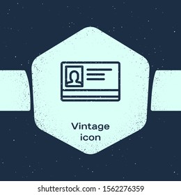 Grunge line Identification badge icon isolated on blue background. It can be used for presentation, identity of the company, advertising. Monochrome vintage drawing. Vector Illustration