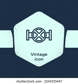Grunge line Industry metallic pipe and valve icon isolated on blue background. Monochrome vintage drawing. Vector