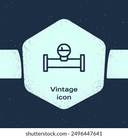 Grunge line Industry metallic pipe and manometer icon isolated on blue background. Monochrome vintage drawing. Vector