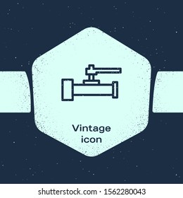 Grunge line Industry metallic pipes and valve icon isolated on blue background. Monochrome vintage drawing. Vector Illustration