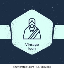 Grunge line Jesus Christ icon isolated on blue background. Monochrome vintage drawing. Vector Illustration