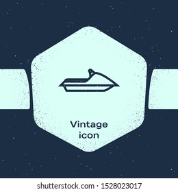 Grunge line Jet ski icon isolated on blue background. Water scooter. Extreme sport. Monochrome vintage drawing. Vector Illustration