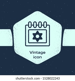 Grunge line Jewish calendar with star of david icon isolated on blue background. Hanukkah calendar day. Monochrome vintage drawing. Vector Illustration