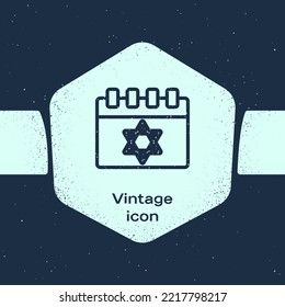 Grunge line Jewish calendar with star of david icon isolated on blue background. Hanukkah calendar day. Monochrome vintage drawing. Vector