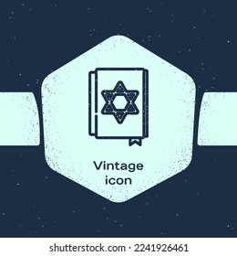 Grunge line Jewish torah book icon isolated on blue background. Pentateuch of Moses. On the cover of the Bible is the image of the Star of David. Monochrome vintage drawing. Vector