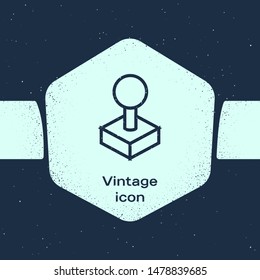 Grunge line Joystick for arcade machine icon isolated on blue background. Joystick gamepad. Monochrome vintage drawing. Vector Illustration