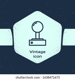 Grunge line Joystick for arcade machine icon isolated on blue background. Joystick gamepad. Monochrome vintage drawing. Vector Illustration