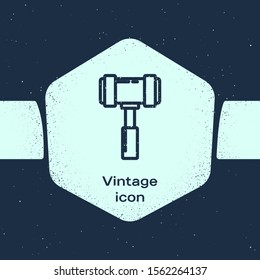 Grunge line Judge gavel icon isolated on blue background. Gavel for adjudication of sentences and bills, court, justice. Auction hammer. Monochrome vintage drawing. Vector Illustration