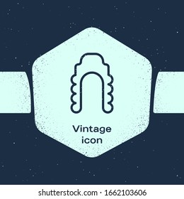 Grunge line Judge wig icon isolated on blue background. Medieval style antique. Monochrome vintage drawing. Vector Illustration