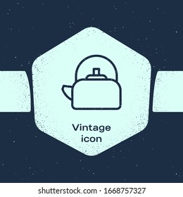 Grunge line Kettle with handle icon isolated on blue background. Teapot icon. Monochrome vintage drawing. Vector Illustration