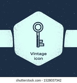 Grunge line Key icon isolated on blue background. Monochrome vintage drawing. Vector Illustration