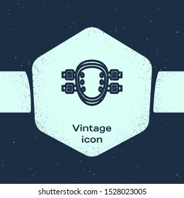Grunge line Knee pads icon isolated on blue background. Extreme sport. Sport equipment. Skateboarding, bicycle, roller skating protective gear. Monochrome vintage drawing. Vector Illustration