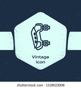 Grunge line Knee pads icon isolated on blue background. Extreme sport. Sport equipment. Skateboarding, bicycle, roller skating protective gear. Monochrome vintage drawing. Vector Illustration