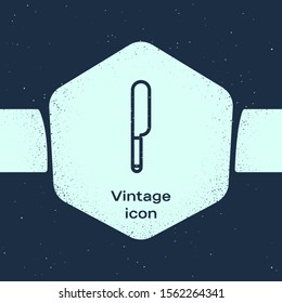 Grunge line Knife icon isolated on blue background. Cutlery symbol. Monochrome vintage drawing. Vector Illustration