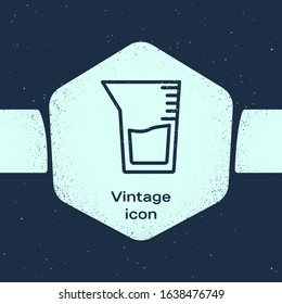 Grunge line Laboratory glassware or beaker icon isolated on blue background. Monochrome vintage drawing. Vector Illustration