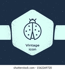 Grunge line Ladybug icon isolated on blue background. Monochrome vintage drawing. Vector Illustration