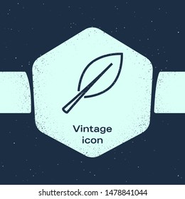 Grunge line Leaf icon isolated on blue background. Fresh natural product symbol. Monochrome vintage drawing. Vector Illustration