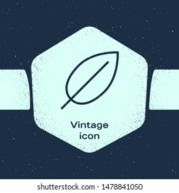 Grunge line Leaf icon isolated on blue background. Fresh natural product symbol. Monochrome vintage drawing. Vector Illustration