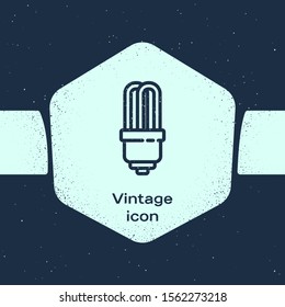Grunge line LED light bulb icon isolated on blue background. Economical LED illuminated lightbulb. Save energy lamp. Monochrome vintage drawing. Vector Illustration
