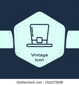 Grunge line Leprechaun hat icon isolated on blue background. Happy Saint Patricks day. Monochrome vintage drawing. Vector Illustration