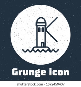 Grunge line Lighthouse icon isolated on grey background. Monochrome vintage drawing. Vector Illustration