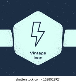 Grunge line Lightning bolt icon isolated on blue background. Flash sign. Charge flash icon. Thunder bolt. Lighting strike. Monochrome vintage drawing. Vector Illustration