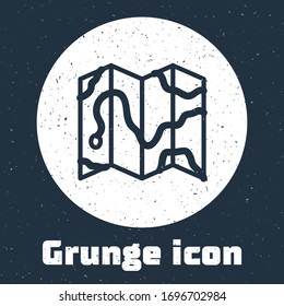 Grunge line Location of the forest on a map icon isolated on grey background. Monochrome vintage drawing. Vector Illustration