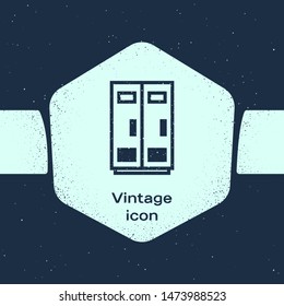 Grunge line Locker or changing room for football, basketball team or workers icon isolated on blue background. Monochrome vintage drawing. Vector Illustration