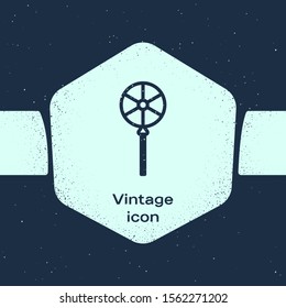Grunge line Lollipop icon isolated on blue background. Food, delicious symbol. Monochrome vintage drawing. Vector Illustration