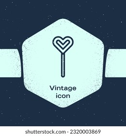 Grunge line Lollipop icon isolated on blue background. Food, delicious symbol. Monochrome vintage drawing. Vector