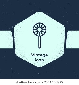 Grunge line Lollipop icon isolated on blue background. Candy sign. Food, delicious symbol. Monochrome vintage drawing. Vector