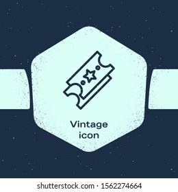 Grunge line Lottery ticket icon isolated on blue background. Bingo, lotto, cash prizes. Financial success, prosperity, victory, winnings luck. Monochrome vintage drawing. Vector Illustration