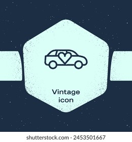 Grunge line Luxury limousine car icon isolated on blue background. For world premiere celebrities and guests poster. Monochrome vintage drawing. Vector