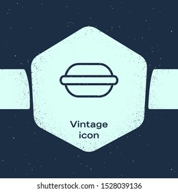 Grunge line Macaron cookie icon isolated on blue background. Macaroon sweet bakery. Monochrome vintage drawing. Vector Illustration