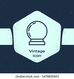 Grunge line Magic ball icon isolated on blue background. Crystal ball. Monochrome vintage drawing. Vector Illustration