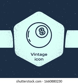 Línea Grunge bola mágica de predicciones para el icono de toma de decisiones aislado en fondo azul. Balón de cristal. Dibujo de época monocromo. Ilustración vectorial