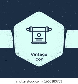 Grunge line Magic scroll icon isolated on blue background. Decree, paper, parchment, scroll icon. Monochrome vintage drawing. Vector Illustration