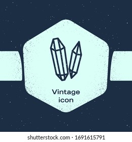 Grunge line Magic stone icon isolated on blue background. Fantasy crystal. Jewelry gem for game. Monochrome vintage drawing. Vector Illustration