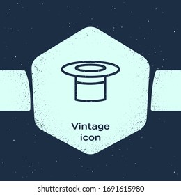 Grunge line Magician hat icon isolated on blue background. Magic trick. Mystery entertainment concept. Monochrome vintage drawing. Vector Illustration